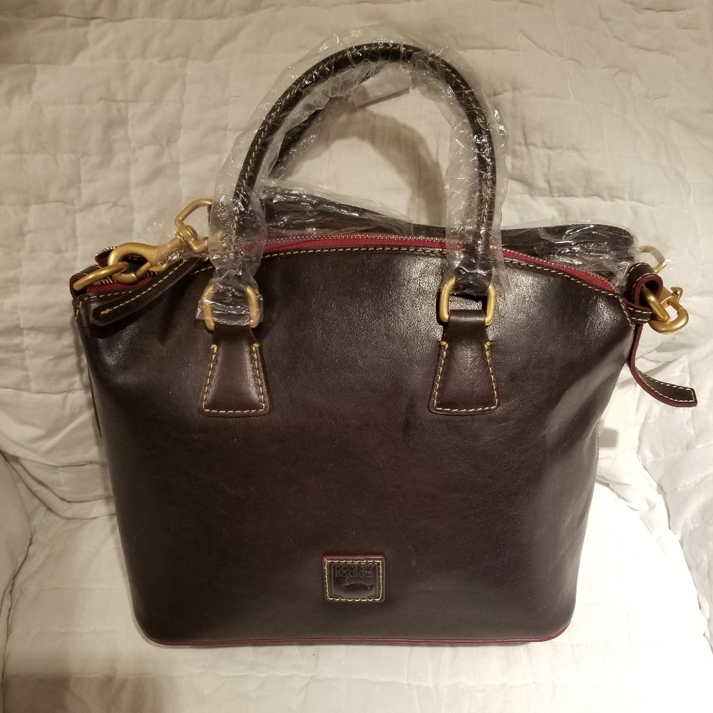 Dooney & Bourke NWT Florentine Domed Satchel. Brown T'moro. Aprx 10.5", 6, 12.5"